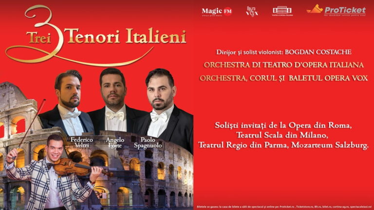 Spectacolul „Trei Tenori Italieni”, în premieră la Tulcea. Publicul, invitat să călătorească muzical în „Bella Italia”